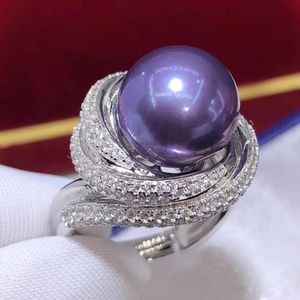 Cluster Rings D509 Pearl Ring Fine Jewelry Sterling Silver Round mm Fresh Water White OR Purple Pearls For Women Presents