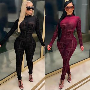 Fashion Sexy Nightclub Net Yarn Perspective Jumpsuit Women Clothing Sets Outfits For Womens Body Suits Womens Tracksuits