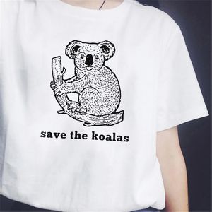 Salvar os Koalas Tee gráfico Khaki Mulheres Brancas T-shirt Casual Engraçado Hipster Street Estilo 70s Vintage Vintage Top 210518