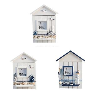 Haken Schienen Mediterranen Stil Haus Form Holz Schlüssel Halter Box Fall Wand Hängen Schrank Lagerung Organizer Kreative Hause Dropsh