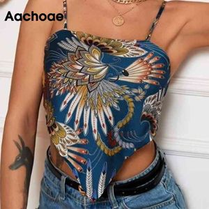 Chic Printed Camisole Top Women Backless Bow Tie Sexy Camis Summer Sleeveless Retro Ladies Spaghetti Strap Tops 210413