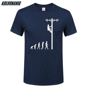 Menschliche Evolution von Lineman T-Shirt Geburtstagsgeschenk für Elektriker Vater Vater Ehemann O-Ausschnitt Kurzarm Baumwolle Herren T-Shirts 210409