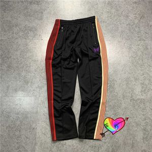 2021 Needles Sweatpants Men Women Double Color Side Stripe Butterfly Embroidery AWGE Needles Pants Joggers Track Trousers X0628