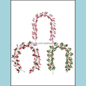 Faux Floral Greenery Home Aents Decor Garden Artificial Red Cerry Christmas Garland z sosnką stożkową Dekorację bramy zewnętrznej KDJK2107