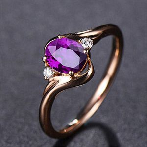Womens Rings Crystal Jewelry Luxurious 18K Rose Gold Plated Amethyst purple diamond ring women Cluster For Female Band styles