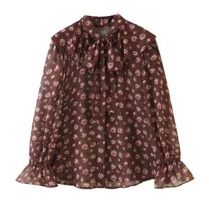 BLSQR Casual Long Sleeve Women Blouse Shirt Autumn Bow Collar Elegant Work Wear Loose Print Tops 210430