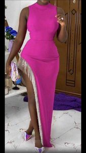 Kobiety Sexy Sparkly Tassel Split Pink Bandaż Dress Elegancki Night Club Long Prom Celebrity Bodycon Party Vestido 210527