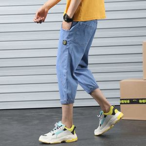 Summer Men Harem Jeans Oversize Baggy Pants Capris Blue Black Casual Denim Shorts 210622