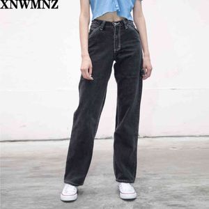 Za Sommer-Vintage-Boyfriend-Jeans für Frauen, Mom-Jeans mit hoher Taille, lässig, weites Bein, schwarze Jeans, koreanische Denim-Hosen, Streetwear 210510