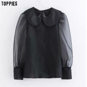 Mulher preta malha tops sexy camisa transparente lolita meninas bonitos blusas moda roupas 210421