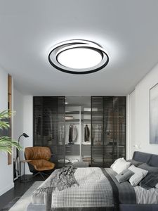 Lampadari Lampadario moderno a LED Illuminazione con telecomando per camera da letto Studio Sala da pranzo Lampada da soffitto rotonda nera semi-incasso