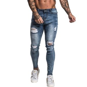 Gingtto Homens Estiramento Jeans Reparado Luz Azul Hip Hop Afligido Super Skinny Slim Fit algodão confortável tamanho grande 210331