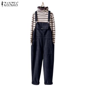 Kobiety Jumpsuits Rompers Corduroy 2022 Spring Vintage Scossit Kobiet Kobiety Szerokie nogi Polegania Solidne kombinezon zawiesinę