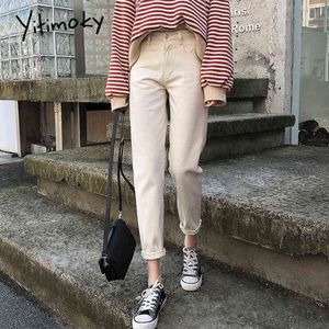 Mom Jeans Women High Waist Fashion Black White Beige Cotton Boyfriend For Washed Harem Denim Pants 211129