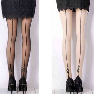 1 Pair Female Sexy Stockings Pantyhose English Love Letter Tattoo Jacquard For Woman Girl Top Selling Y1130