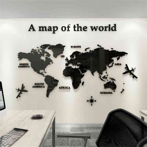 3Dアクリルヨーロッパタイプ世界地図ウォールステッカークリスタルミラーステッカーのためにオフィスのソファテレビの背景の壁装飾の壁紙210914