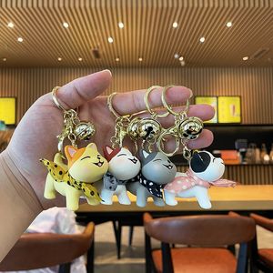 Creative Cartoon Silk Scarf Cat Keychain Cute Girl School Bag Ornaments Resin Doll Car Key Charm Small Gift For Girlfriend Keyfob