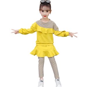 Vestiti per ragazze Felpa + Torta Pantaloni Abbigliamento Patchwork Ragazza Set Primavera Autunno Tuta Bambini 6 8 10 12 14 210527