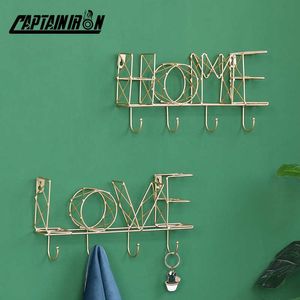 CAPTAINIRON Iron HOME LOVE Letter Wall Hanging Hooks for Key Holder Wall Hanger Perchero Bathroom Accessories Housekeeper Decor 210609