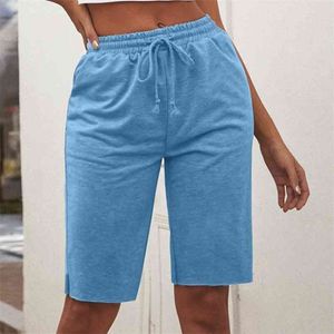 Estate Vita alta da donna per il tempo libero sport pantaloni a cinque punti pantaloncini elastici sudore donna Casual lunghezza del ginocchio sudore 210508