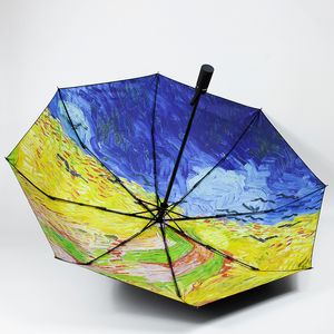 Przenośne automatyczne parasol kobiety składane van Gogh obraz olejny parasole kreatywne wiatroodporne Sonnenschirm UV EA60ys