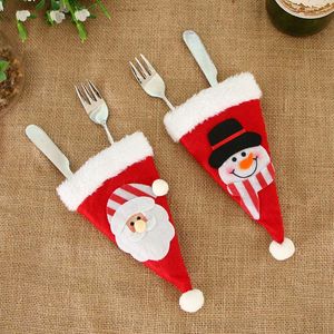 Christmas Decorations Hat Cutlery Bag Candy Gift Bags Cute Pocket Fork Knife Holder Table Dinner Decorative Tableware