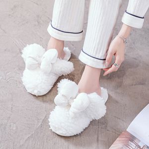 Winter Fur Ps Knot Elegant Ladi Veet Pantofole Home Bedroom Slip-on Flat Sho Memory Foam Nero Bianco Donna