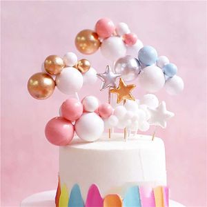 Cute Multicolor Ball Cake Topper Baby Shower Anniversary Baking Supplies Balloon Cloud Happy Birthday Party Decoration 211216