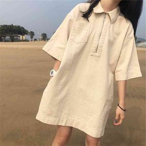 Plus size Summer Dress Girls Boho Cotton Vintage oversize white long shirt Short Sleeve Women es Femme Vestido 210423