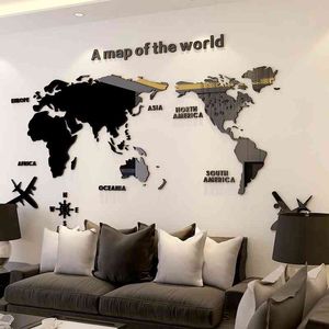 Mapa do mundo DIY 3D acrílico adesivos de parede para sala de estar Mapa do mundo educacional decalques murais para crianças dormitório Decor 210705