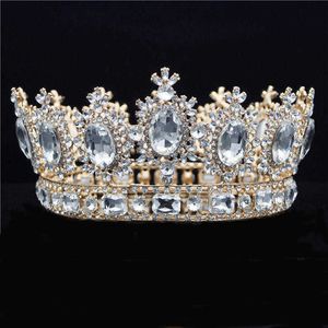 Барокко Корона Bridal Tiaras Большой Размер Круглый Диадем Королева Кинг Невеста Головной убор Большие Свадебные Волосы Ювелирные Изделия Мода Головка Орнамент X0726