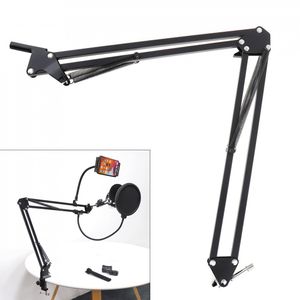 Black NB-35 Microphone Scissor Arm Stand Phone Clip Holder Bracket Universal Screw Holder for KTV / Studio Lights