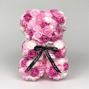 25cm Rose Bear Unique Birthday Gifts Valentine's Day Gifts Wedding Decoration Romantic Handmade Mixed colour Rose Teddy Bear 211108