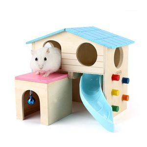 Küçük Hayvan Malzemeleri 1 ADET Pet Hamster Yuva Hideout Ahşap Sevme Komik Oyna Habitat Evi Ile Slayt Hayvanlar