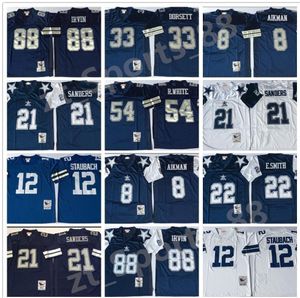 Men NCAA Vintage Football 21 Deion Sanders Jerseys 8 Troy Aikman 22 Emmitt Smith 33 Tony Dorsett Randy White Michael Irvin Roger Staubach Navy jersey