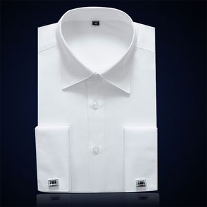 Fransk manschettmästare Formell Business Dress Shirt Solid Male Party Bröllop Tuxedo Shirts med manschettknappar 210714