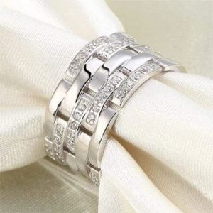 Classic Prata Cor Mulheres Casamento Noivado Anéis Elegante Diário Desgaste Acessórios Brilhante Cz Jóias Presente