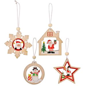 12st / set Juldekoration Santa Snowman Snowflake Wooden Pendants Nyår Xmas Tree Hängande Ornament XBJK2110