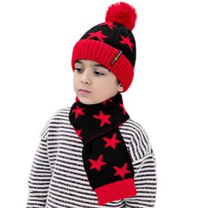 Fashion Winter Thick Warm Kids Hat Set Scarf for Boy Girl Cute Double Pom Children Beanie Scarves gift