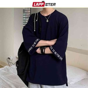 LAPPSTER Harajuku 6 цветов негабаритные футболки мужские летние черные три четверти корейская модная футболка дизайнерские повседневные футболки 210706