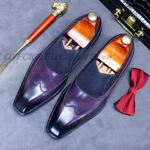 Klassischer Gentleman-formelles Büro-Kleid Schuhe Echtes Leder mit Wildleder Luxus Zeige Zehe Lila Herren Anzug Schuh Lässiggeschäft