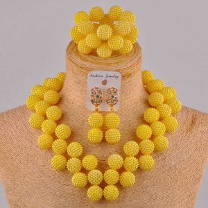 Kształcie w kształcie serca Wedding African Beads Yellow Jewelry Set dla kobiet FZZ108 H1022