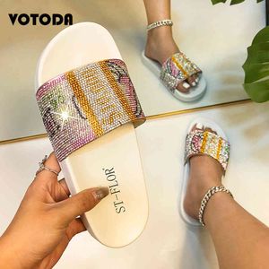 Sandali da donna estivi da donna Fashion Bling USD Slides Scarpe basse da donna con diamanti Pantofole da esterno dolci Infradito da ragazza con strass C0330