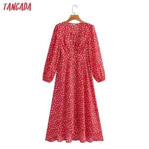 Tangada moda mulheres mulheres flores imprimir uma linha vestido vintage manga comprida escritório senhoras midi vestido 8y67 210915