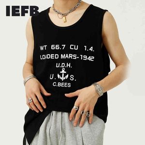 IEFB Summer Korean Letter Printing Casual Vest Men's Loose Trend Sleeveless Tank Tops Black White Round Collar Clothes 210524