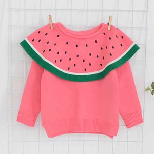 Baby Girls Sweater Cotton Toddler Jumper Vattenmelon Barnkläder Kids Stickade Ytterkläder 210429