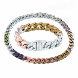 Europe America Fashion Men Titanium steel Engraved V Initials Colored Enamel Diamond Silver-Metal Thick Chain Links Soapy Bracelet Necklace MP2634 MP2635