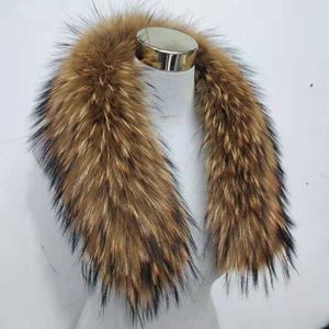 Kvinnor Vinter Real Raccoon Fur Collar 75 * 16cm Brun med Orange Mode Varm Furry Stor Storlek Scarf Sjal Wraps Men Jackor Decor H0923