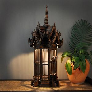Sydostasiatisk stil vardagsrum golvlampa trä Elbelysning Gästlampor Floor Lamps