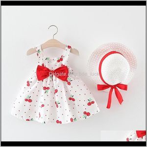 Kläder Baby, Kids MaternityToddler För Flickor Ärmlös Cherry Princess Dresses Bow Hat Outfits 1st Födelsedag Klänning Bebek Elbise Baby Gir